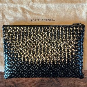 Bottega Veneta Nero Metal Brush Calf Large Biletto